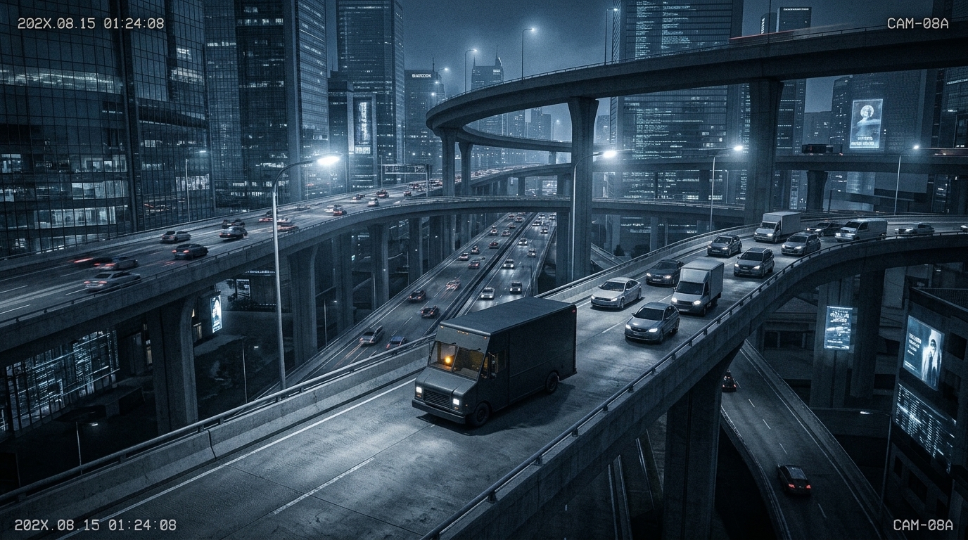 Record TX-8841: Transport van facing against traffic on exit ramp